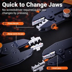 Crimping Tool Kit with 6 Interchangeable Jaws, Adjustable Ratchet Crimper with P