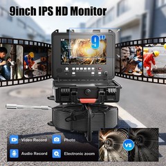 30m Sewer Drain Pipe Inspection Camera w/ 512HZ Locator 9&Prime; Monitor Self-Leveling