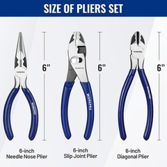 WORKPRO 3-Piece Pliers Tool Set &ndash; 6&Prime; Needle Nose, 6&Prime; Slip Joint & Diagonal Plier