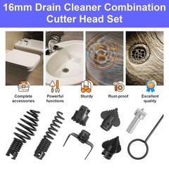 16mm Drain Cleaner Combination Cutter Head Set is drain auger 8PCS-Black