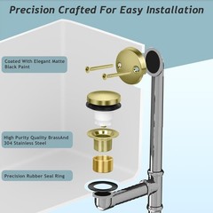 Tip-Toe Bathtub Drain Kit with Two-Hole Overflow Standard, Brushed Gold
