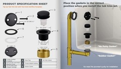 Bathtub Drain Tip-Toe Tub Trim Kit with Two-Hole Overflow Brushed Gold
