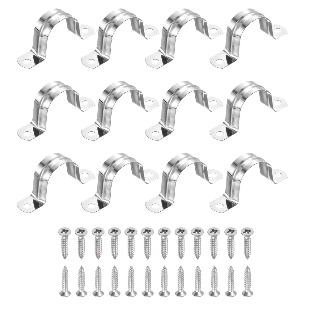 12Pcs 30mm(1-3/16&Prime;)304 Stainless Steel Rigid Pipe Strap with Screws, Silver
