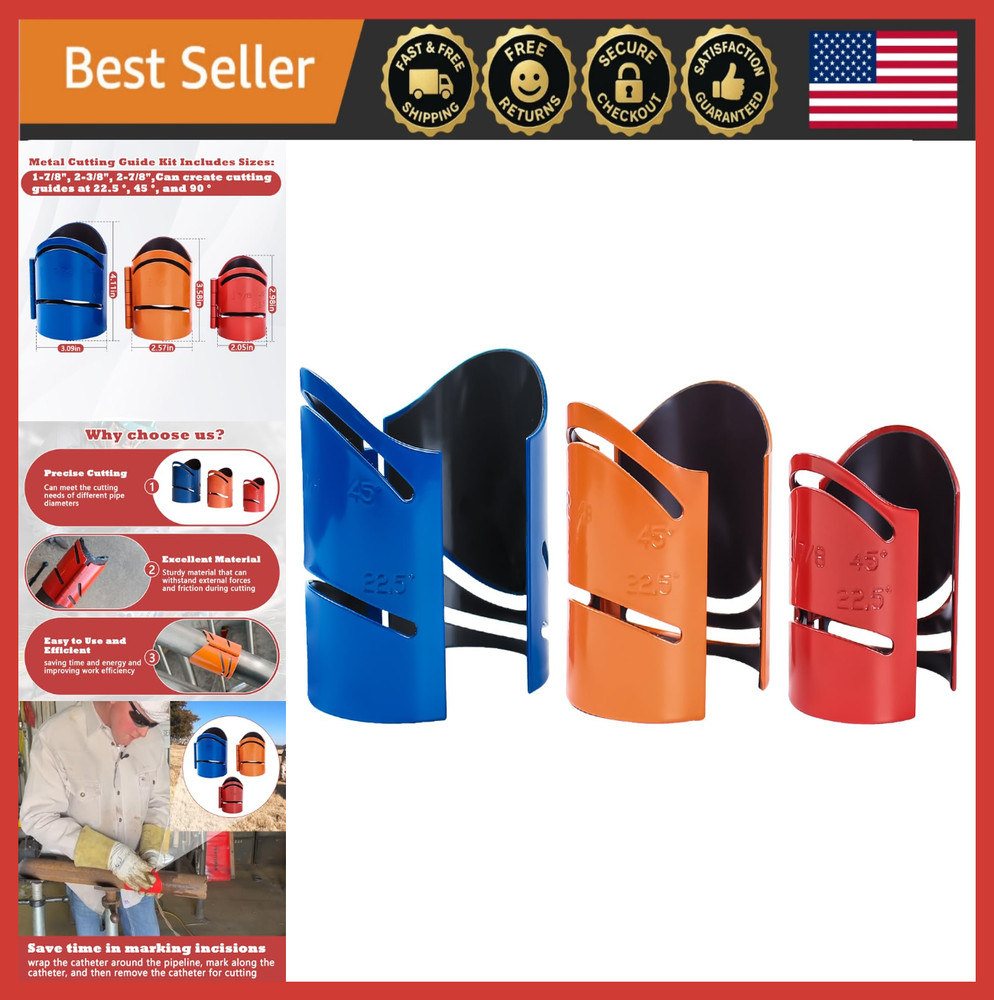 Pipe Cutting Guide Kit 3Pcs &ndash; Steel, 45&deg;/90&deg;/22.5&deg;/Saddle Cuts, Sizes 1-7/8&Prime; to