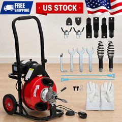 Electric Drain Machine, 75Ft x 3/8&Prime; Robust Steel Cable, 200W Motor, 8 Cu Cleaner
