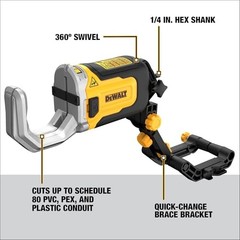 YELLOW/BLACK &ndash; DEWALT IMPACT CONNECT PVC/PEX CUTTER WITH BRACE BRACKET
