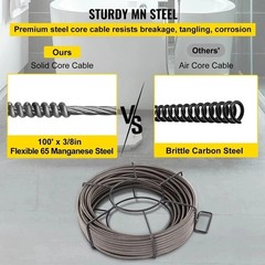 Drain Cable Sewer Cable 100Ft 3/8In Drain Cleaning Cable Auger Snake Pipe