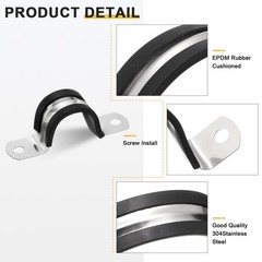 14Pcs 27mm（1-1/16&Prime;） Stainless Steel Rubber 2 Hole U-Tube Strap Clamp, Black