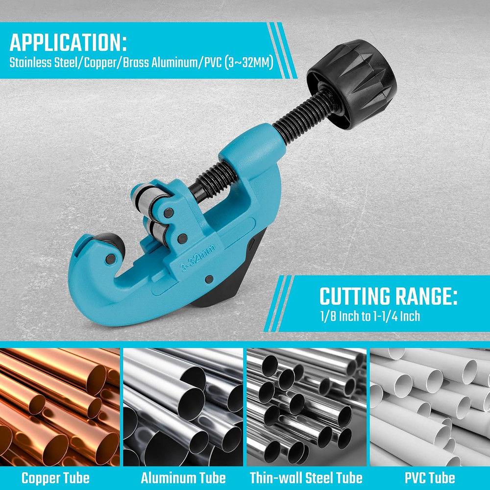 Quick-Acting Tubing Cutter for Copper, Brass, Aluminum & Plastic, Includes Reame