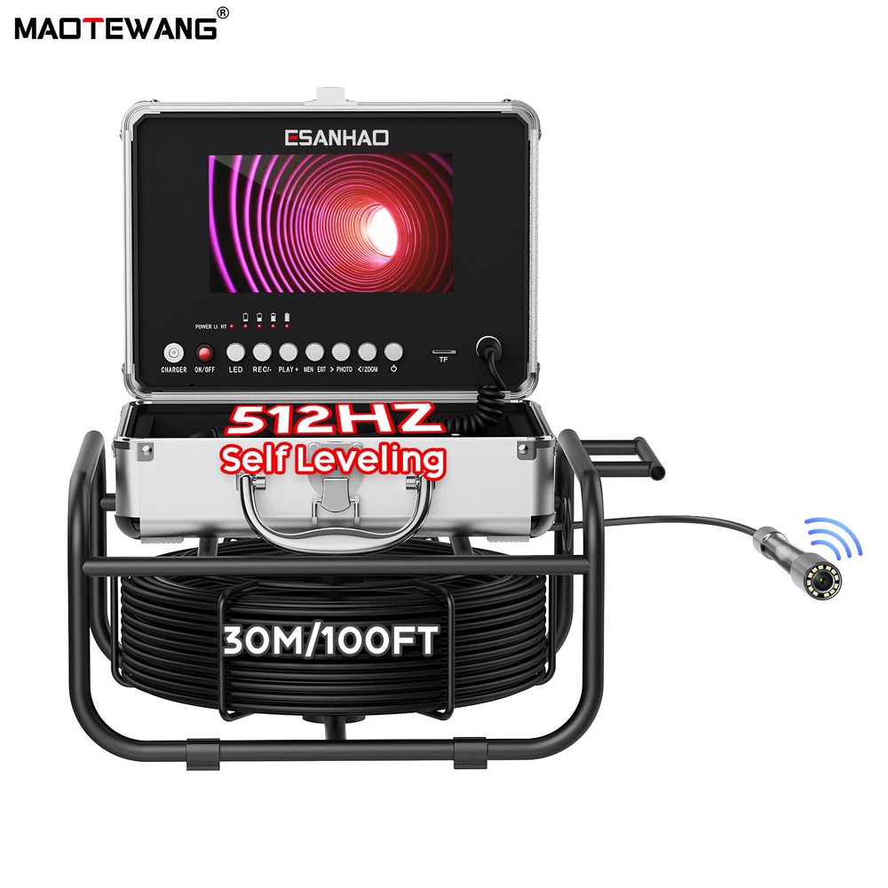 30M Sewer Camera Pipe Inspection Camera 512HZ Self Leveling Endoscope 9&Prime; DVR