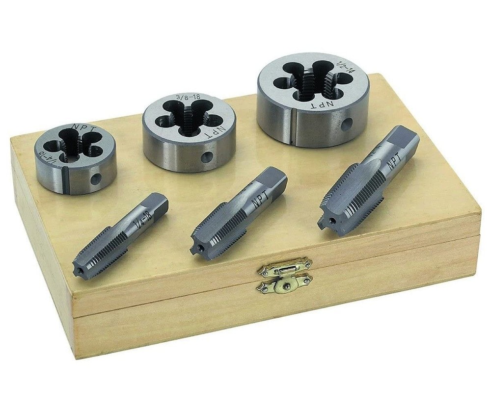 6PC 1/4&Prime; 3/8&Prime; 1/2&Prime; STEEL TAP & DIE TOOL THREADER Medium, As Picture Shown