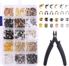 Glarks 1501Pcs 4 Styles 6 Colors Brass Tube Crimp Beads Crimp Bead Knot Cover Wi