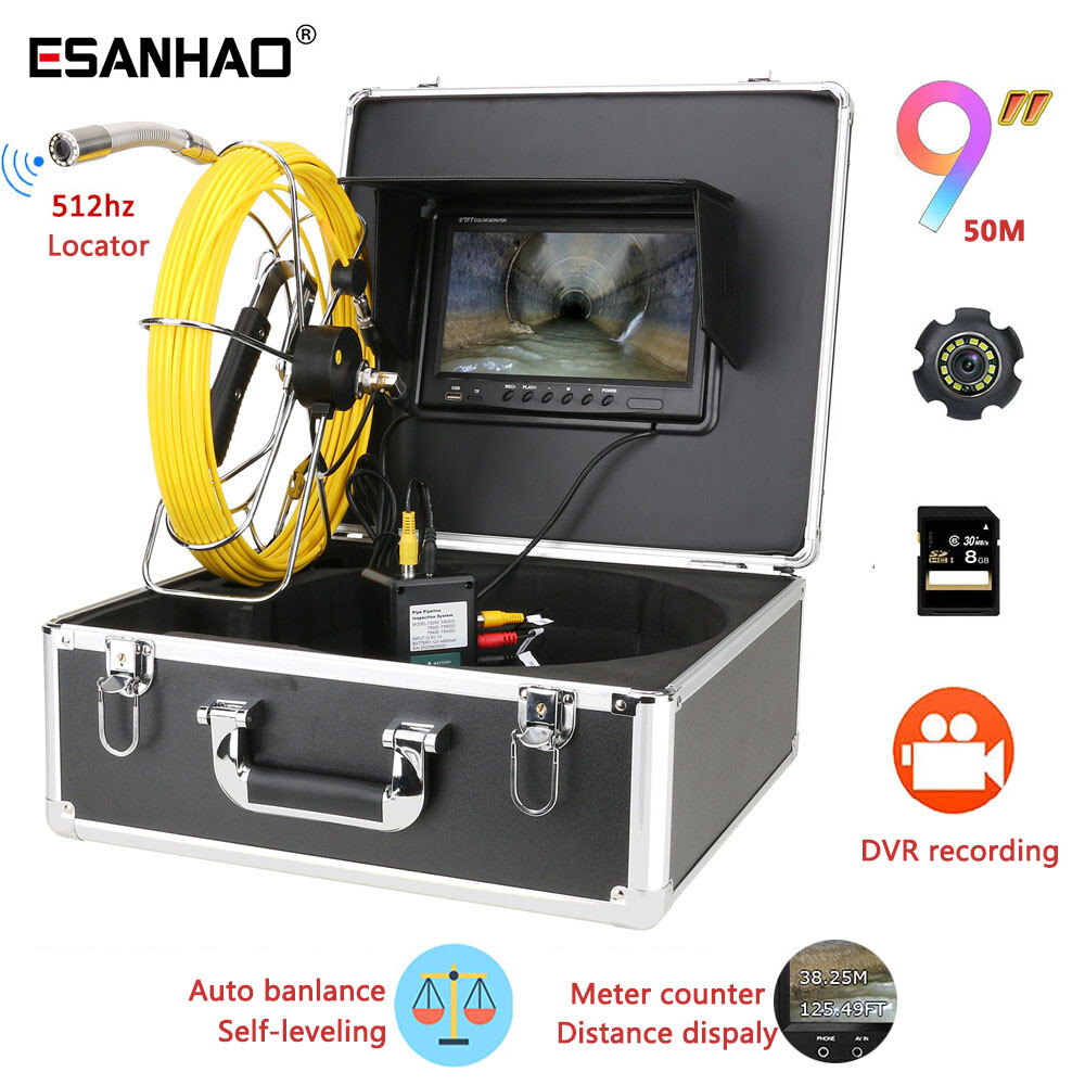 50m1000TVL Sewer Camera 512hz Self-leveling Pipe Inspection Camera Meter Counter
