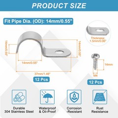 12Pcs 14mm(9/16&Prime;) One Hole Rigid Pipe Strap with Screws, Silver
