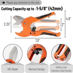 Bates- PVC Pipe Cutter, Cuts up to 1-1/4&Prime;, Ratcheting PVC Pipe Cutter Tool, Pipe