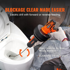 Cordless 12V Drain Auger, 25FT Plumbing Snake with Battery & Charger Included