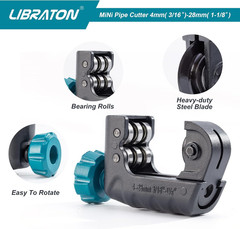 Libraton Tubing Cutter 3/16&Prime; to 1-1/8&Prime;, Mini Tube Cutter, Copper Cutter, Heavy D