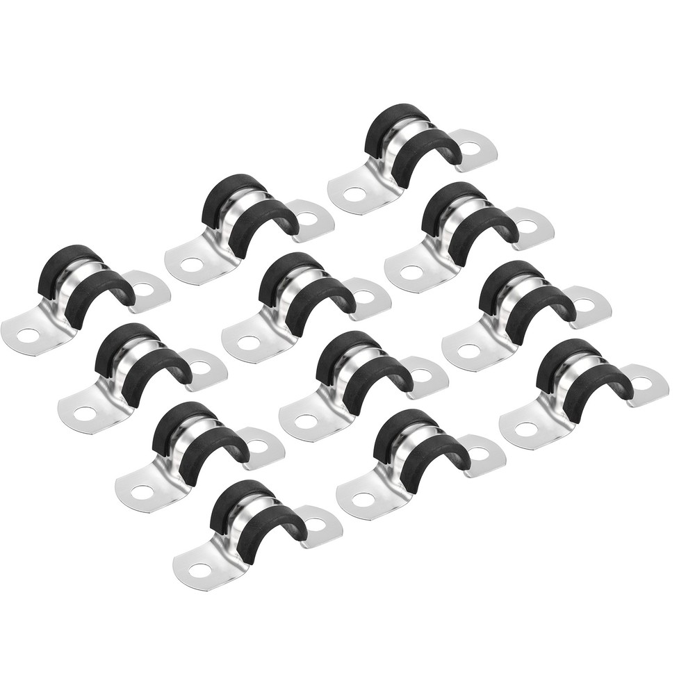 22Pcs 14mm Cable Clamp U Shape Stainless Steel Rubber Cushioned Pipe Strap
