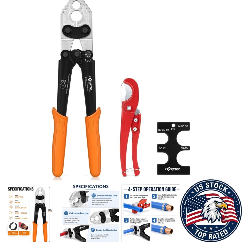 Durable PEX Crimping Tool Kit &ndash; Complete Set with Cutter & Non-Slip Handles
