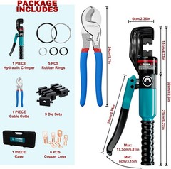 Tivorex Hydraulic Crimping Tool & Cable Cutter, 12 AWG to 00 (2/0), Wire Kit wit
