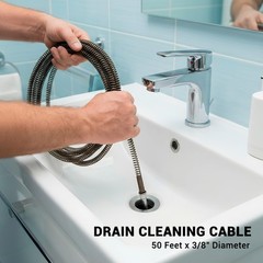 Drain Cleaning Cable, 50 Ft x 3/8&Prime; Professional Drain Snake, 10 mm Flexible H&hellip;