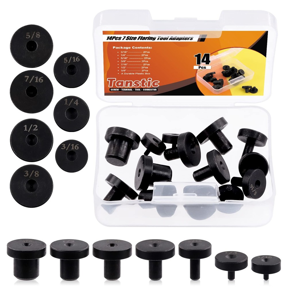 Tanstic 14Pcs Carbon Steel Double Flaring Tool Adapters Set, Fit for 3/16, 1/4,