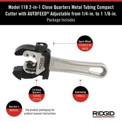 2-in-1 Close Quarters Tubing Cutter 1/4-1-1/8 In Copper Brass Aluminum 32573 USA