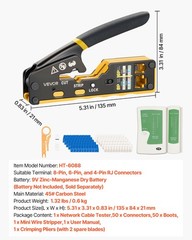 VEVOR Crimping Tool Ethernet Crimper for RJ45/RJ11/RJ12 4/6/8-Pin Modular Plugs