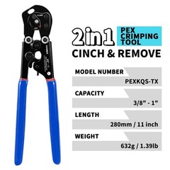 PEX Crimping Tool Kit &ndash; Ratchet Clamp & Cinch Tool, PEX Cutter, 37 Clamps 3/8&Prime;-1