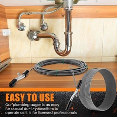 50 ft Drain Auger Plumbing Snake for Heavy Deep Blockages 1/4&Prime; Diameter Flexi&hellip;