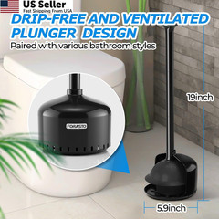 FORASTO Toilet Plunger with Holder,Plungers for Bathroom 1Pack, Black