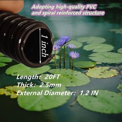 Pond Tubing 1&Prime; 20FT Length, Black Corrugated Flexible Reinforced PVC Hose for&hellip;