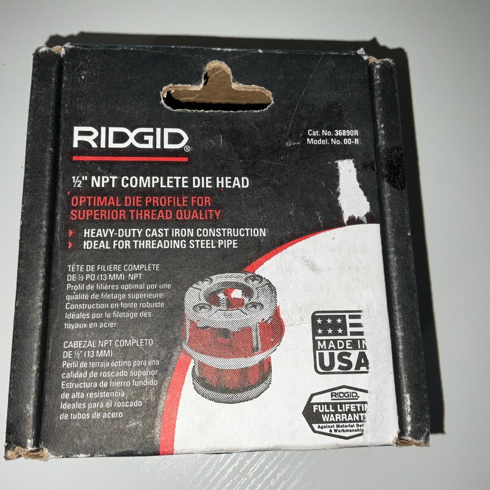 RIDGID 1/2 MANUAL RACHET NTP PIPE THREADING RH DIE HEAD + ALLOY DIES #36890R