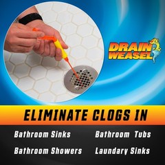 FlexiSnake Drain Weasel Sink Snake Handle + 5 Refill Wands, Orange/Yellow