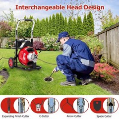 75Ft x 1/2Inch Drain Cleaner Machine For 1&Prime; to 4&Prime; Pipes Auto-feed Electric Drain