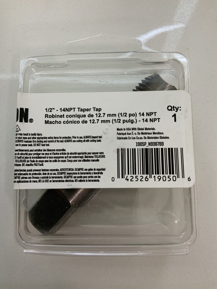 IRWIN HANSON 1905P CARBON STEEL HIGH QUALITY 1/2&Prime; X14NPT PIPE THREAD CUTTING TAP
