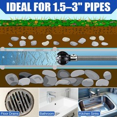 Drill Powered Drain Auger Attachment, 1.2&Prime; Spiral Clog Clearing Head, Universal