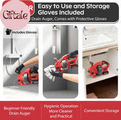 20V Cordless Electric Drain Auger, 25Ft Auto-Feed Drain Snake, Replaceable Cable