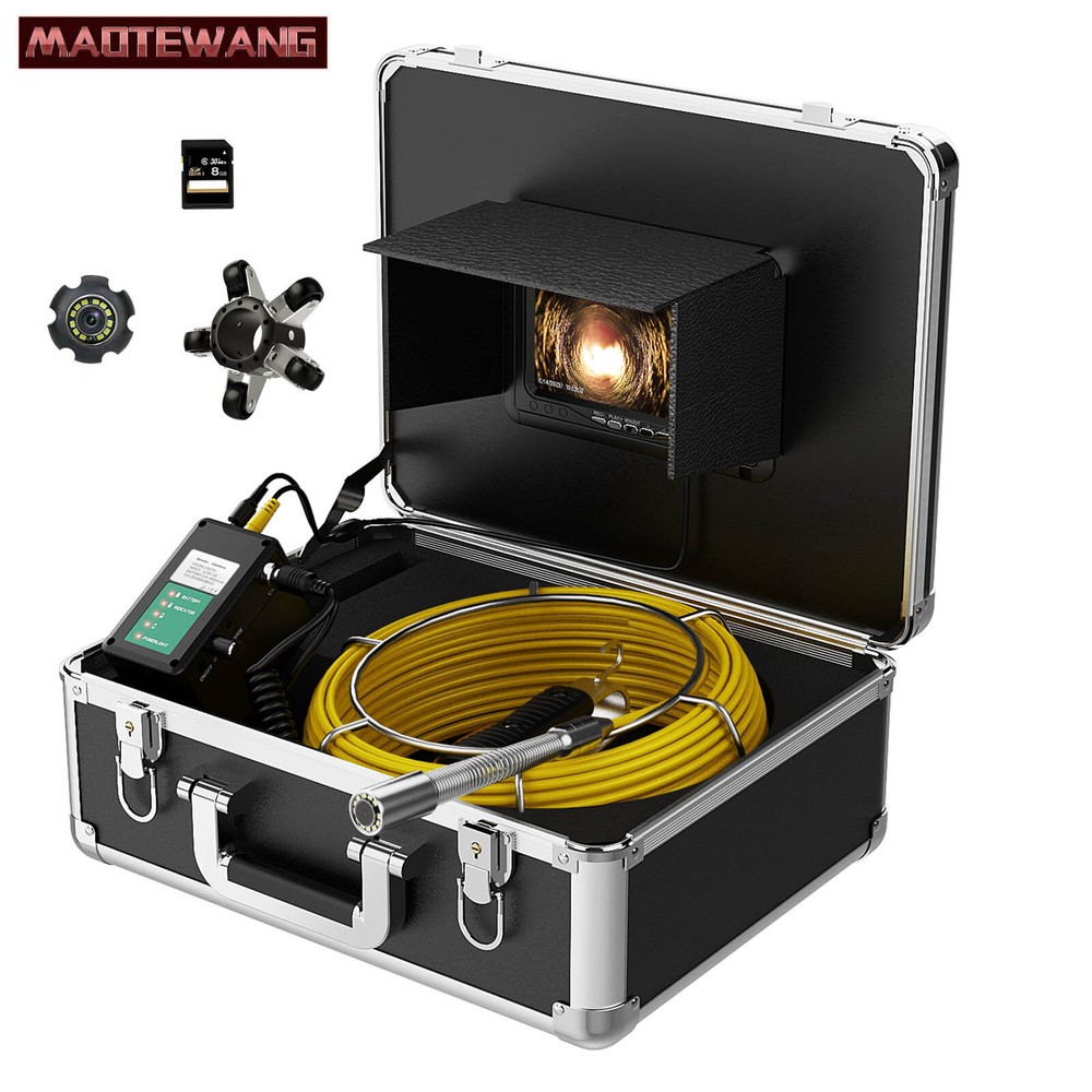 50M Sewer Pipe Inspection Camera with 512Hz Self-leveling 7&Prime;Monitor Video Camera