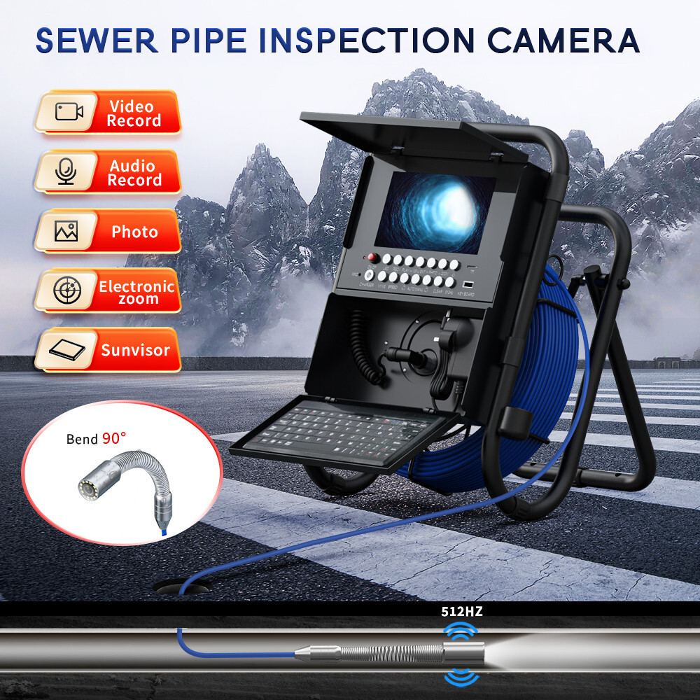 7&rdquo; DVR 16G Pipe Inspection Sewer Camera 20M Self-Leveling Endoscope 512HZ Signal
