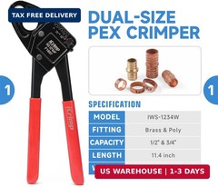 iCrimp ICP-1234AH PEX Crimping Tool Kit &ndash; 1/2-in & 3/4-in Copper Crimp Rings, Du