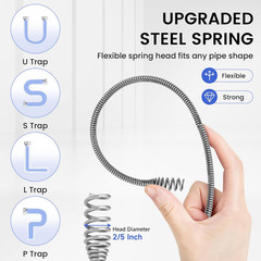 Drain Auger, Plumbing Snake with Drill Adapter, 25FT Flexible Steel Drain Clog R