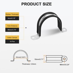 14Pcs 55mm(2-5/32&Prime;) Stainless Steel Rubber 2 Hole U-Tube Strap Clamp, Black