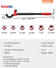 Ratchet Pipe Threader Kit with 6 Dies, 1/4&Prime; NPT to 1-1/4&Prime; NPT Ratcheting Pipe Th