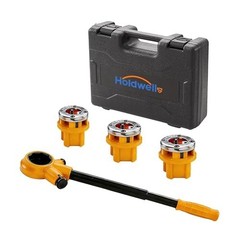 Ratchet Pipe Threader Kit with 3 NPT Dies for Metal Pipes and Storage Case