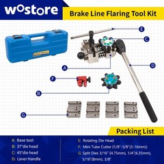 Wostore 45&deg;&37&deg; Brake Line Flaring Tool Kit, Single/Double/Bubble, 5 Dies