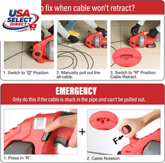 20V Cordless Electric Drain Snake 25Ft Cable with Battery & Charger