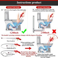50 Inch Toilet Snake Drain Auger Cleaner Tool Upgraded Grabber Unclogger Clog