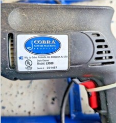 COBRA SEWER MACHINE DRAIN CLEANER MODEL LX500 120V-60HZ 3/8&Prime; &ndash; Local Pickup Only