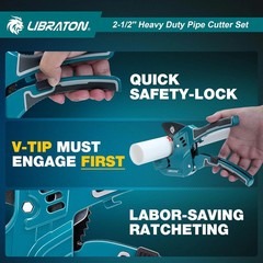 LIBRATON 2-1/2&Prime; Ratchet PVC Pipe Cutter, 2 Adjustable Ranges PVC Cutter | Heavy-
